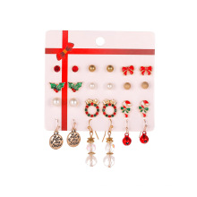 2020 Hot Sale Fashion süße 9 Paare Stift Ohrringe Sets Weihnachtsbaumelch -Claus -Ohrringe Sets für Frauen Schmuck